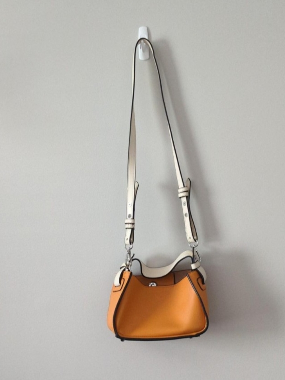 Women’s Orange Leather Crossbody Bag with Cream Strap